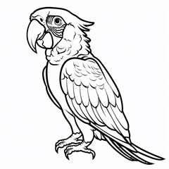 Cartoon macaw, outlined for coloring, on a white background.
