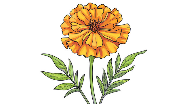 orange marigold flower with green leaves clip art preview