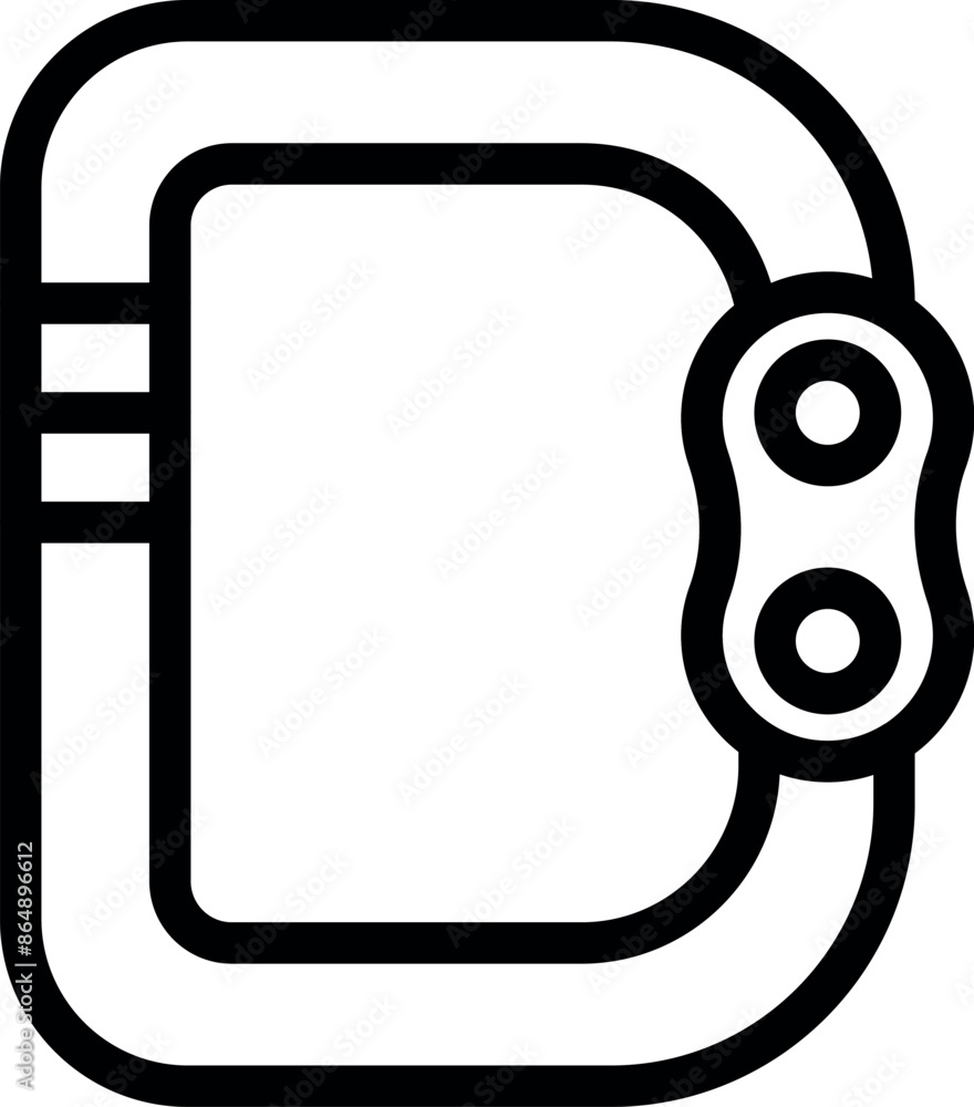 Poster line drawing of an oval shaped carabiner with a spring loaded gate, used for connecting components i