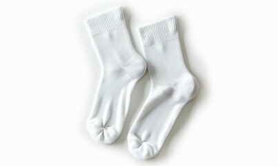 White socks isolated on a white background, in a top view. Ankle cotton socks for man, woman or kids in the style of sporty soccer and basketball socks Digital illustration