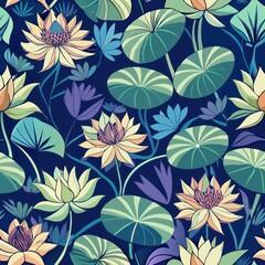 seamless pattern of serene batik water lilies, Generative AI