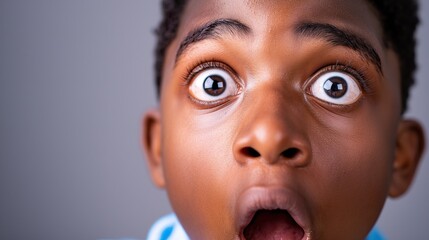 Close-Up: Surprised Expression on the Face of an African American Male Teenager