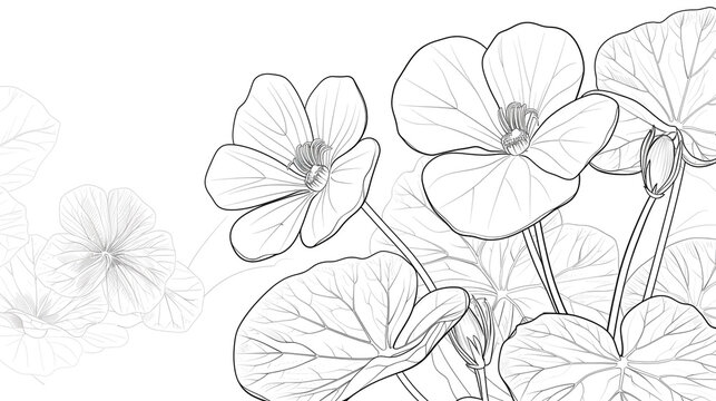 Cartoon nasturtium flower, outlined for coloring, on a white background.