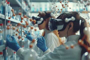 Scientist Using Virtual Reality in Advanced Laboratory