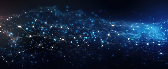 Abstract concepts of cybersecurity technology and digital data protection. Protect internet network connection with polygons dots and lines with dark blue background.