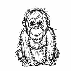 Fototapeta premium Cartoon orangutan, outlined for coloring, on a white background.