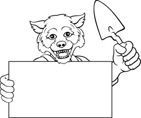 Fototapeta premium Bricklayer Wolf Trowel Tool Handyman Mascot