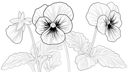 Fototapeta premium Cartoon pansy flower, outlined for coloring, on a white background.
