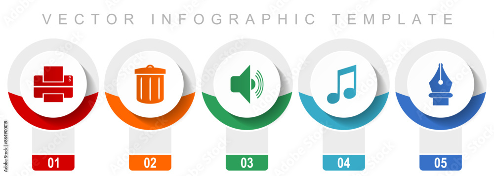 Poster media icon set, miscellaneous vector icons such as printer, trash can, speaker, note and pen, modern