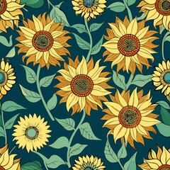 seamless pattern of unique batik sunflowers, Generative AI