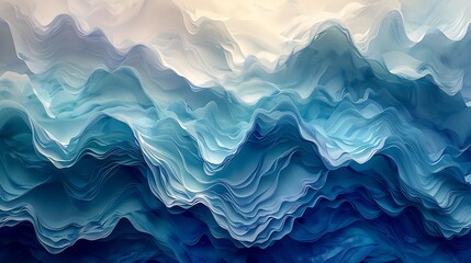 Obraz premium Abstract mural with ocean waves, stylized flowing waves in vibrant blues and greens, modern art style, 16:9 ratio.