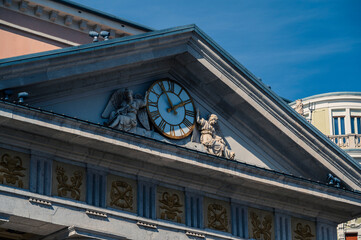 Historic city of Trieste. Between ancient buildings and reflections on the sea. Autumn day and celebration of the Barcolana International Regatta.