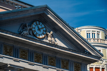 Historic city of Trieste. Between ancient buildings and reflections on the sea. Autumn day and celebration of the Barcolana International Regatta.