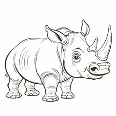 Fototapeta premium Cartoon rhinoceros, outlined for coloring, on a white background.