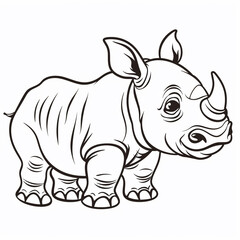 Cartoon rhinoceros, outlined for coloring, on a white background.