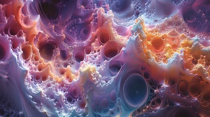 Modern art mural featuring a fractal explosion, complex fractal patterns in vivid, eye-catching colors.