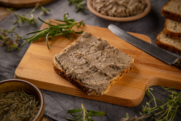 Liver pate spread on toast bread