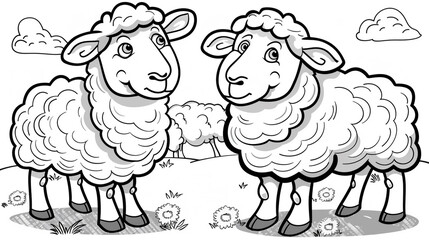 Cartoon sheep, outlined for coloring.