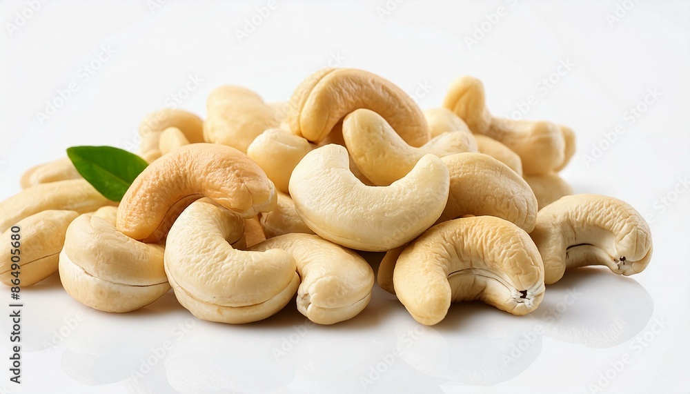 Wall mural Crunchy Cashews: Fresh Cashew Nuts on a White Background