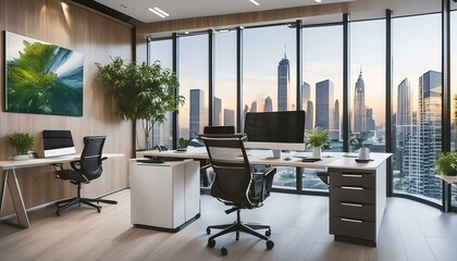 A modern office with ergonomic furniture and AR-VR technology 