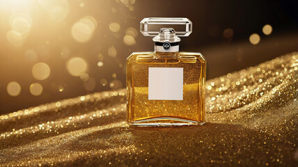 perfume bottle on gold background