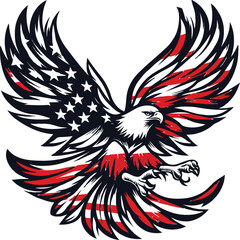 Fototapeta premium Majestic Eagle in Flight: American Flag Wings A Symbol of Freedom and Patriotism