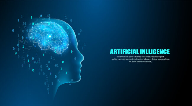 Artificial intelligence and robotic brain processing biner data, for machine learning. Futuristic technology blue background