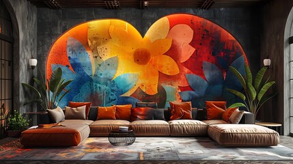 Symmetrical mandalas mural, intricate symmetrical patterns with a modern twist, modern art style.