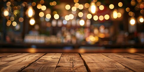 Vibrant Neon Lit Bar Scene with Rustic Table Top