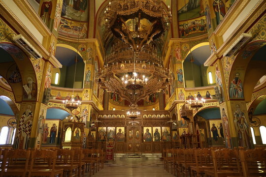 Interior view of the Resurrection Cathedral in the Albanian city of Korca