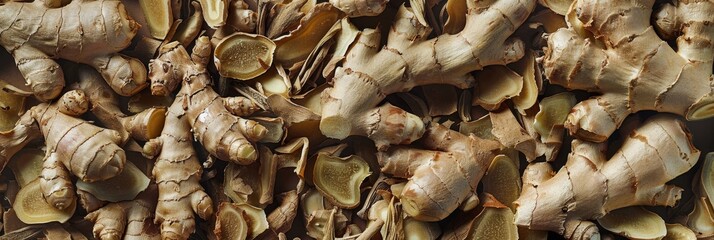 Ginger root texture background, dry zingiber officinale pattern, turmeric mockup, dry spice seasoning