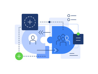 Human figures connected as puzzles,Team concept,Social connections, infographic elements