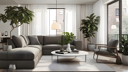 Fototapeta premium Modern and Cozy Living Space 3D Interior Room Design