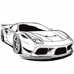 Cartoon sport car with tinted headlights, outlined for coloring, on a white background.