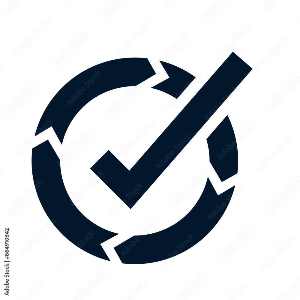 Poster arrow in a circle, check mark. concept successful loading, progress. vector linear icon isolated on 