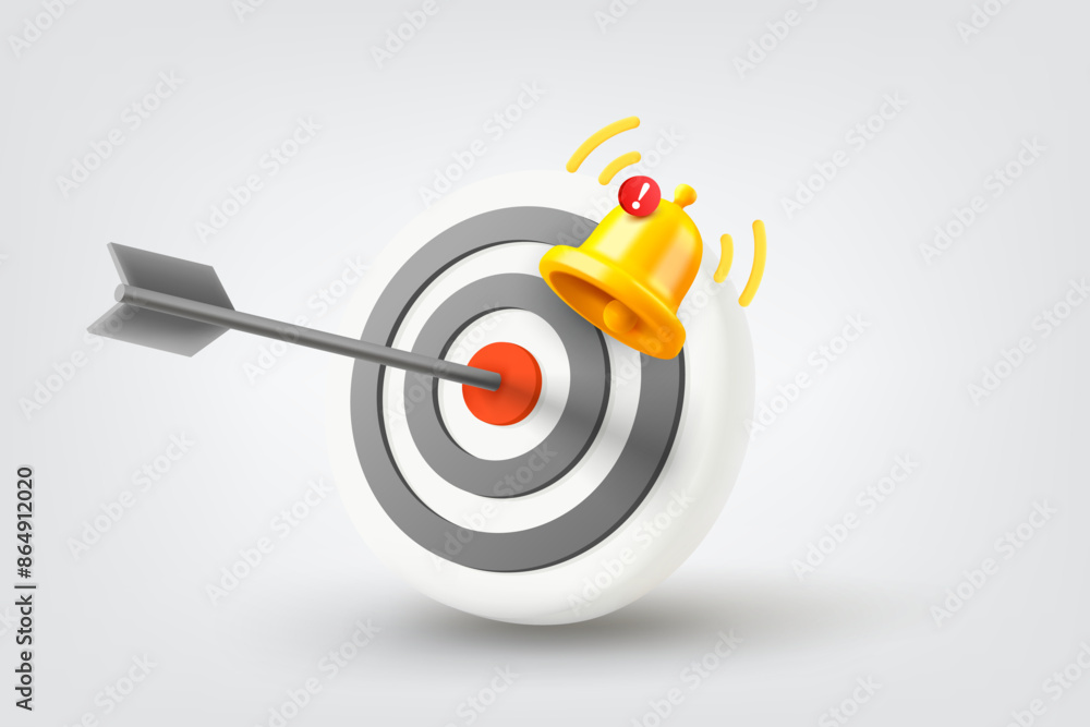 Aufkleber dartboard with ringing bell. vector 3d illustration