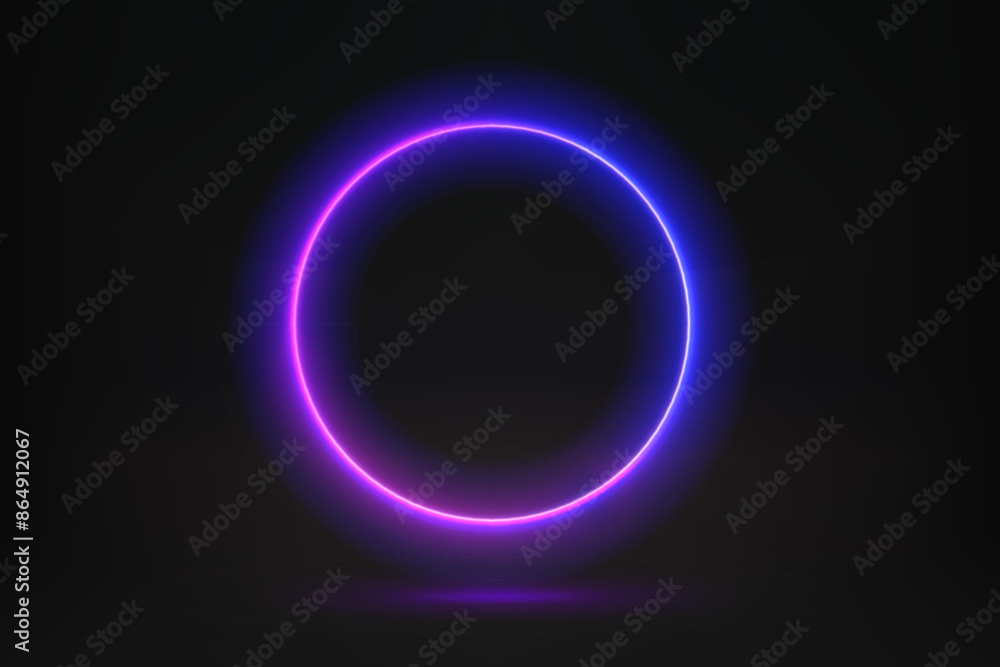 Poster Abstract studio with violet glowing circle frame. 3d vector illustration with neon effect