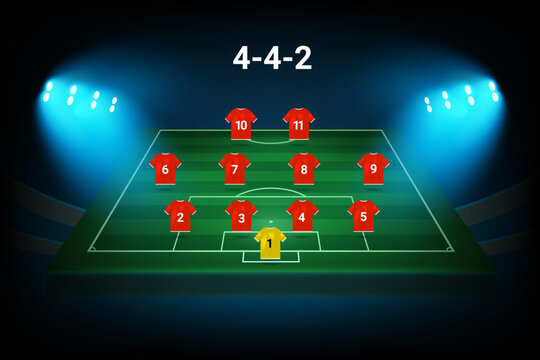 4-4-2 football team formation template. Soccer players with numbers. Vector template