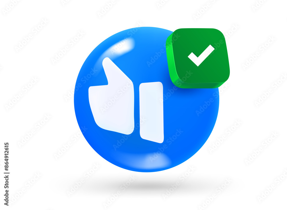 Poster Thumbs up with checkmark icon. 3d vector object isolated on white background