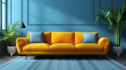 Yellow sofa in a room. decor. living room	