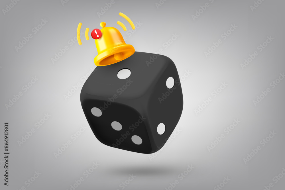 Aufkleber dice and notification bell. 3d vector illustration