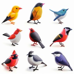 Obraz premium Bird icon isolated, glossy plastic 3d color birds illustration, realistic style animal, popular bird
