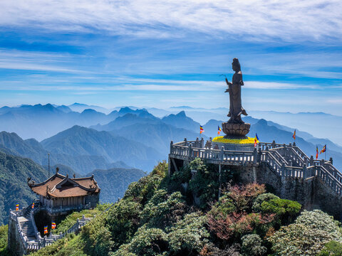 SAPA, VIETNAM - OCT 23, 2020: Buddha statue on top of Fansipan in Sun world Fansipan Legend, Sapa, Lao Cai, Vietnam.