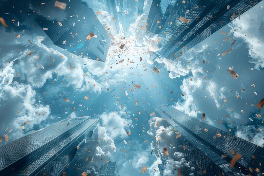 Falling Business Skyscrapers - Powered by Adobe