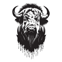 A vector illustration of a powerful African buffalo, ideal for t-shirt stencil printing, logos, and digital designs. Capture rugged detail and wild strength in your projects