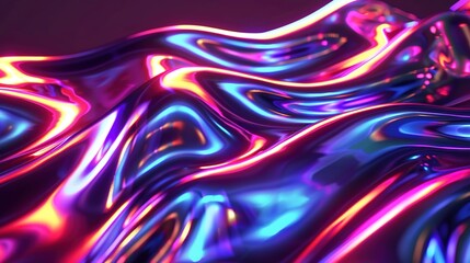 A dynamic and colorful background featuring abstract fluid, iridescent, and holographic neon curved waves in motion, rendered in 3D. This gradient design element is suitable for use in backgrounds, ba