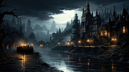 Fototapeta premium Painting Of Transylvania Castle of Dracula Background