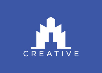 Fototapeta premium Creative and minimal home real estate logo template. Blue House logo