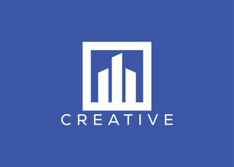 Creative and minimal home real estate logo template. Blue House logo