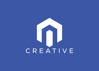 Creative and minimal home real estate logo template. Blue House logo